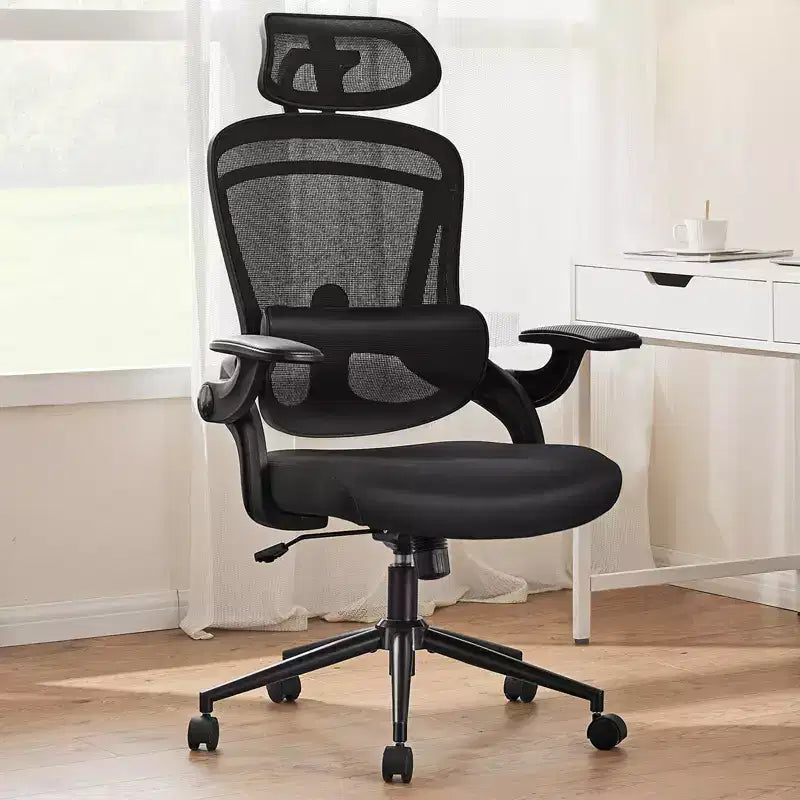 Chaise croisée en maille TUYOHW à roulettes, chaise de bureau avec soutien lombaire et appui-tête réglables, chaise gaming avec accoudoirs souples relevables pour le bureau