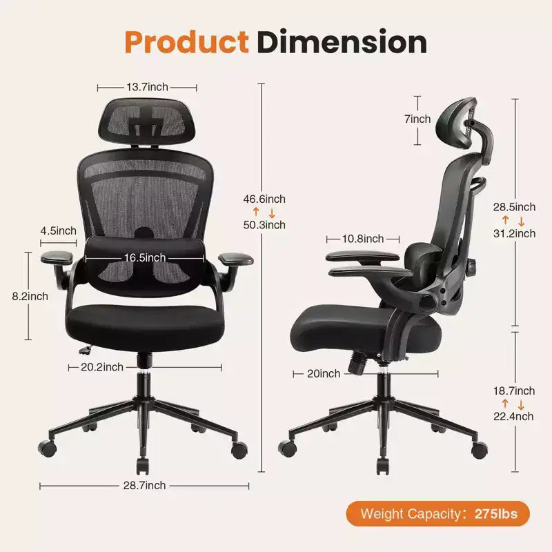Chaise croisée en maille TUYOHW à roulettes, chaise de bureau avec soutien lombaire et appui-tête réglables, chaise gaming avec accoudoirs souples relevables pour le bureau