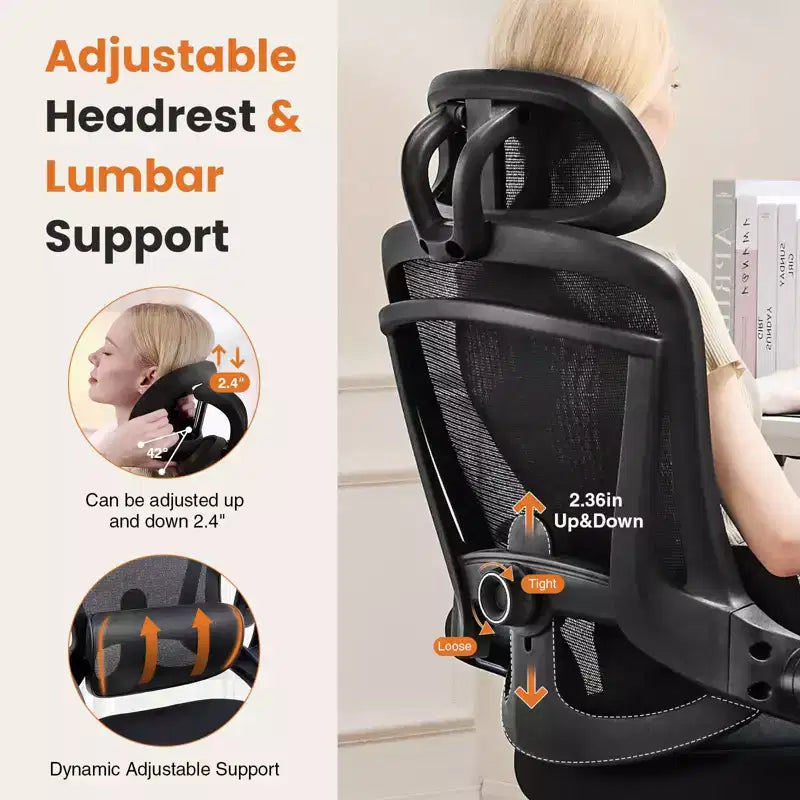 Chaise croisée en maille TUYOHW à roulettes, chaise de bureau avec soutien lombaire et appui-tête réglables, chaise gaming avec accoudoirs souples relevables pour le bureau