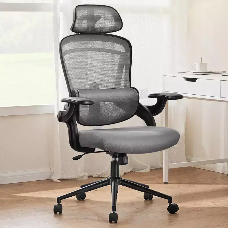 Chaise croisée en maille TUYOHW à roulettes, chaise de bureau avec soutien lombaire et appui-tête réglables, chaise gaming avec accoudoirs souples relevables pour le bureau
