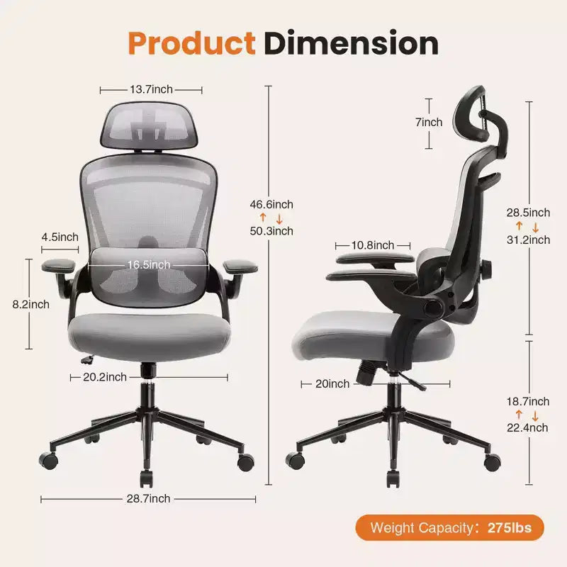 Chaise croisée en maille TUYOHW à roulettes, chaise de bureau avec soutien lombaire et appui-tête réglables, chaise gaming avec accoudoirs souples relevables pour le bureau