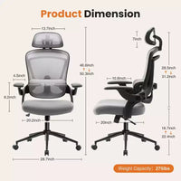 Chaise croisée en maille TUYOHW à roulettes, chaise de bureau avec soutien lombaire et appui-tête réglables, chaise gaming avec accoudoirs souples relevables pour le bureau