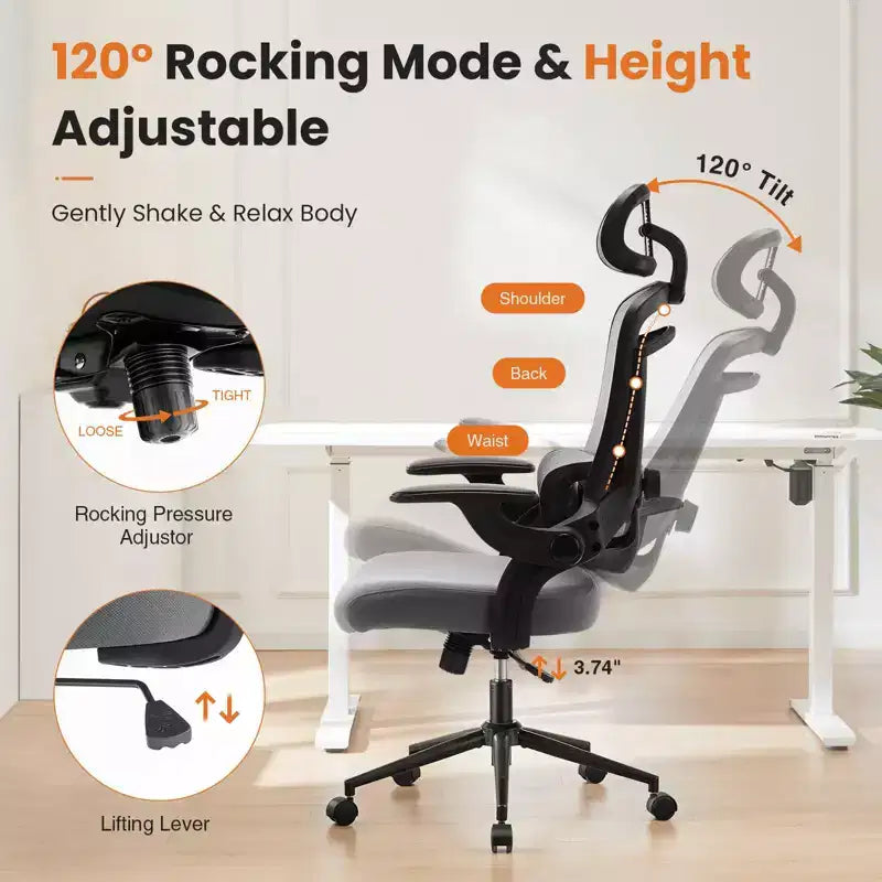 Chaise croisée en maille TUYOHW à roulettes, chaise de bureau avec soutien lombaire et appui-tête réglables, chaise gaming avec accoudoirs souples relevables pour le bureau