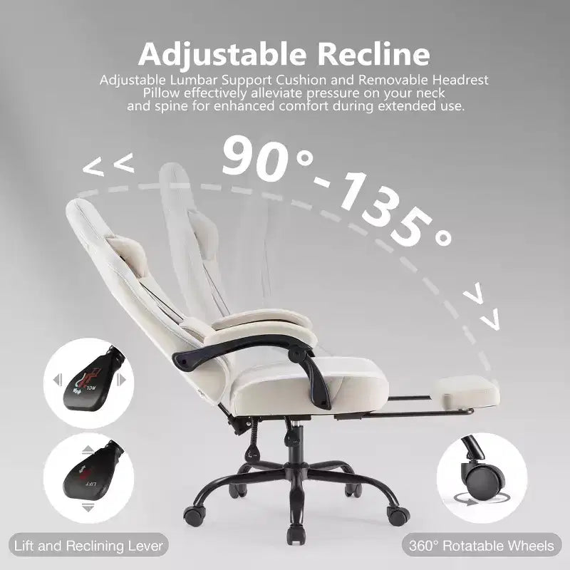 TUYOHW Fauteuil de bureau en microfibre pivotant à roulettes, avec appui-tête et coussin lombaire amovibles, chaise de jeu pour bureau