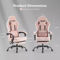 TUYOHW Fauteuil de bureau en microfibre pivotant à roulettes, avec appui-tête et coussin lombaire amovibles, chaise de jeu pour bureau