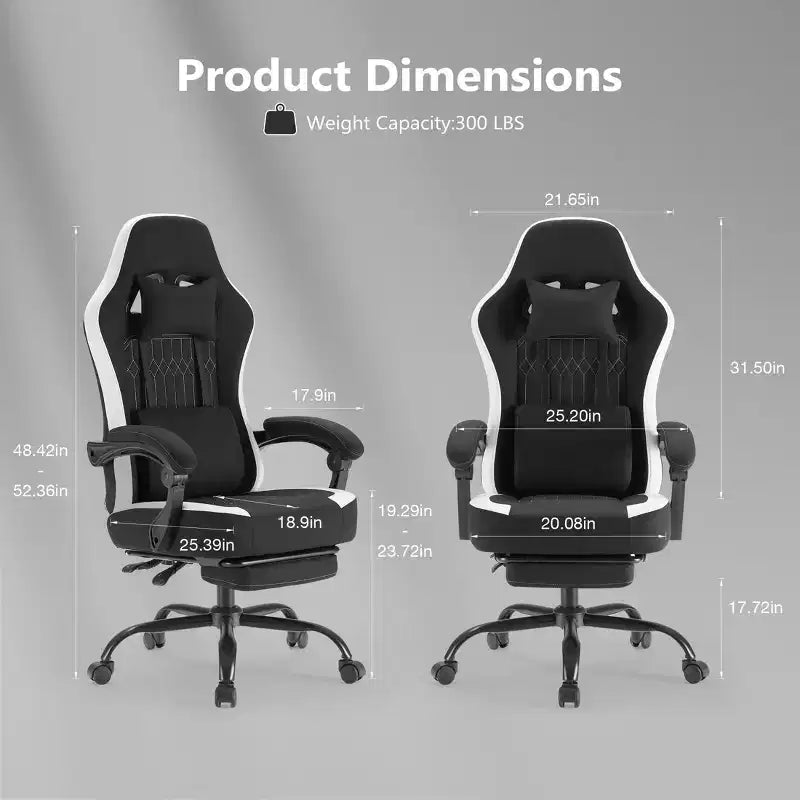 TUYOHW Fauteuil de bureau en microfibre pivotant à roulettes, avec appui-tête et coussin lombaire amovibles, chaise de jeu pour bureau