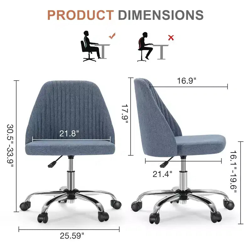 TUYOHW Chaise pivotante croisée à roulettes, chaise de bureau avec hauteur réglable et support lombaire, chaise de jeu sans accoudoirs pour le bureau