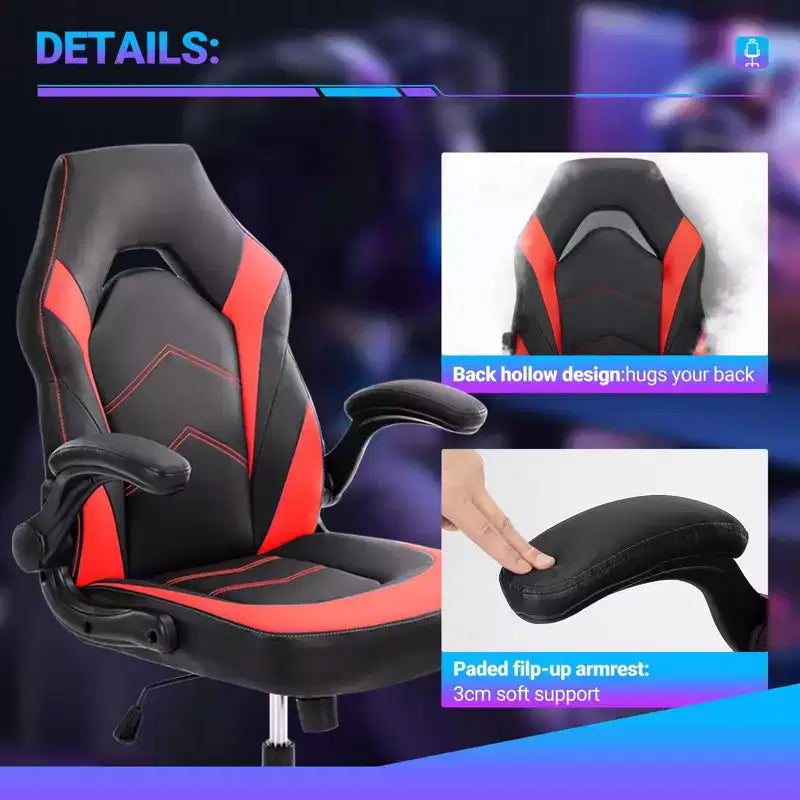 Chaise croisée pivotante en cuir PU TUYOHW à roulettes avec dossier en forme de S, chaise de bureau avec soutien lombaire, chaise gaming pour le bureau