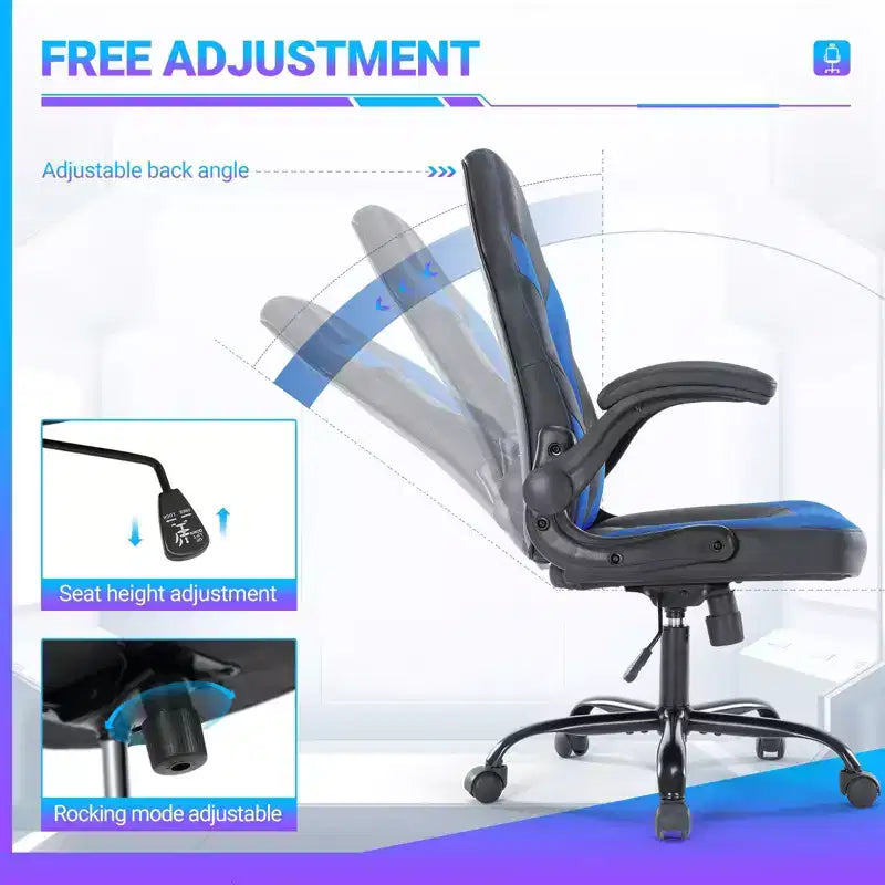 Chaise croisée pivotante en cuir PU TUYOHW à roulettes avec dossier en forme de S, chaise de bureau avec soutien lombaire, chaise gaming pour le bureau