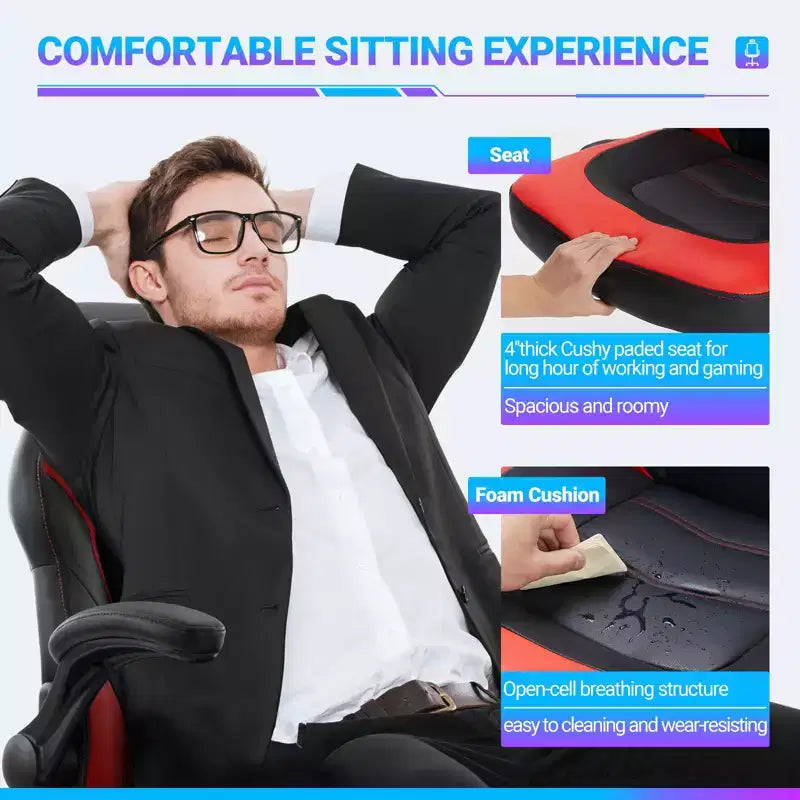 Chaise croisée pivotante en cuir PU TUYOHW à roulettes avec dossier en forme de S, chaise de bureau avec soutien lombaire, chaise gaming pour le bureau