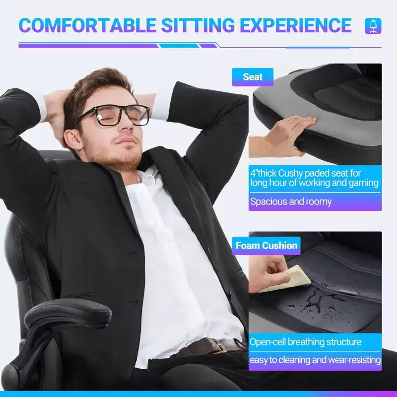 Chaise croisée pivotante en cuir PU TUYOHW à roulettes avec dossier en forme de S, chaise de bureau avec soutien lombaire, chaise gaming pour le bureau