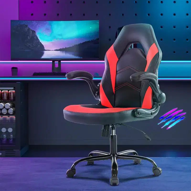 Chaise croisée pivotante en cuir PU TUYOHW à roulettes avec dossier en forme de S, chaise de bureau avec soutien lombaire, chaise gaming pour le bureau