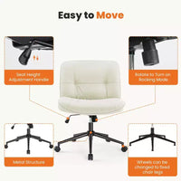 TUYOHW Chaise de Bureau Croisée Pivotante en Cuir PU à Roulettes, Chaise de Bureau avec Hauteur Réglable et Support Lombaire, Chaise de Gaming sans Accoudoirs pour le Bureau