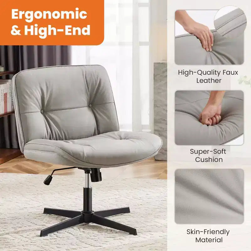 Chaise de bureau sans roulettes TUYOHW en cuir PU avec piétement croisé pivotant, fauteuil de bureau réglable en hauteur, chaise de jeu sans accoudoirs pour le bureau