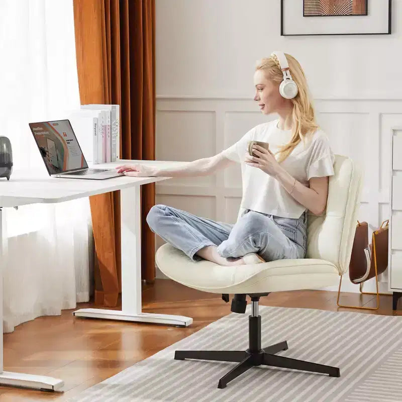 Chaise de bureau sans roulettes TUYOHW en cuir PU avec piétement croisé pivotant, fauteuil de bureau réglable en hauteur, chaise de jeu sans accoudoirs pour le bureau