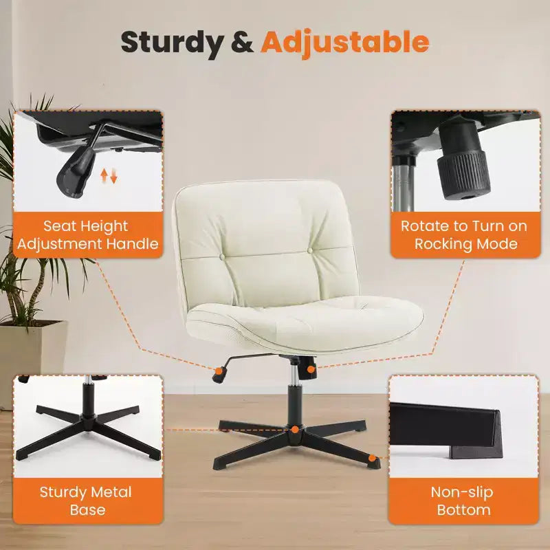 Chaise de bureau sans roulettes TUYOHW en cuir PU avec piétement croisé pivotant, fauteuil de bureau réglable en hauteur, chaise de jeu sans accoudoirs pour le bureau