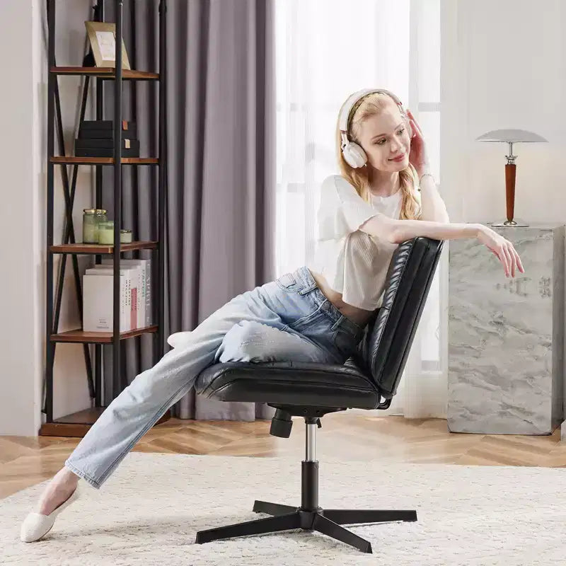 Chaise de bureau sans roulettes TUYOHW en cuir PU avec piétement croisé pivotant, fauteuil de bureau réglable en hauteur, chaise de jeu sans accoudoirs pour le bureau
