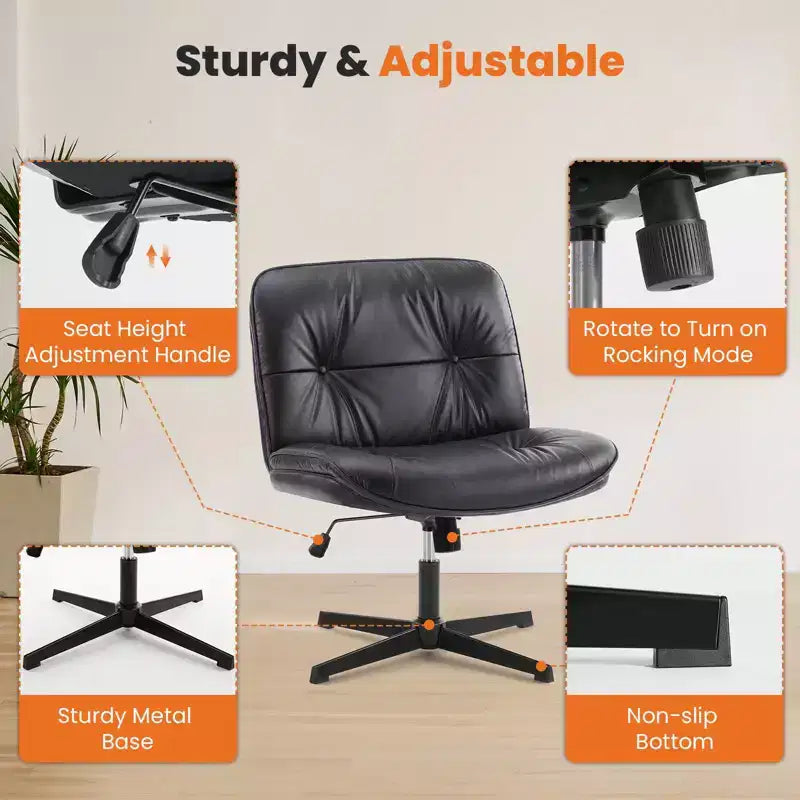 Chaise de bureau sans roulettes TUYOHW en cuir PU avec piétement croisé pivotant, fauteuil de bureau réglable en hauteur, chaise de jeu sans accoudoirs pour le bureau