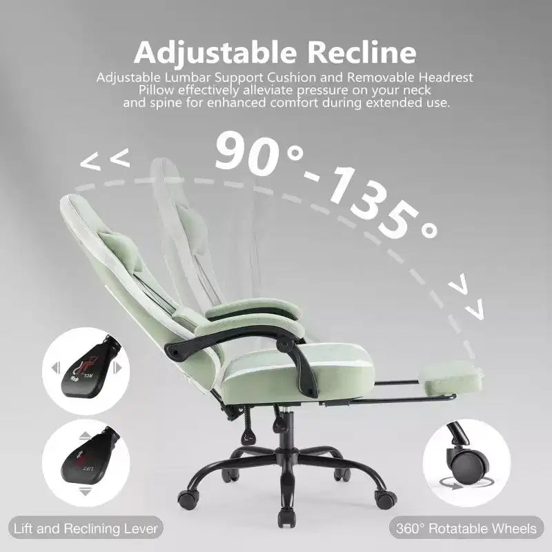 Chaise de bureau ergonomique TUYOHW avec siège à ressorts ensachés, chaise de jeu de 300 lb avec coussin lombaire réglable et repose-pieds pour adultes et étudiants