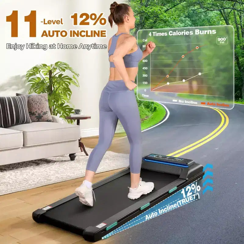 Tapis de course NAYSAYE avec inclinaison réglable, capacité de 204 kg, tapis de course portable compact sous le bureau pour la maison et le bureau, noir, 52*22.5*7.87