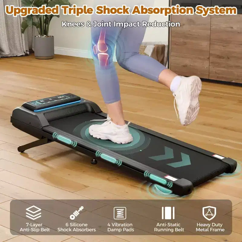 Tapis de course NAYSAYE avec inclinaison réglable, capacité de 204 kg, tapis de course portable compact sous le bureau pour la maison et le bureau, noir, 52*22.5*7.87