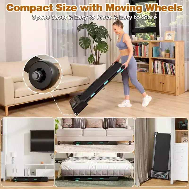 Tapis de course NAYSAYE avec inclinaison réglable, capacité de 204 kg, tapis de course portable compact sous le bureau pour la maison et le bureau, noir, 52*22.5*7.87