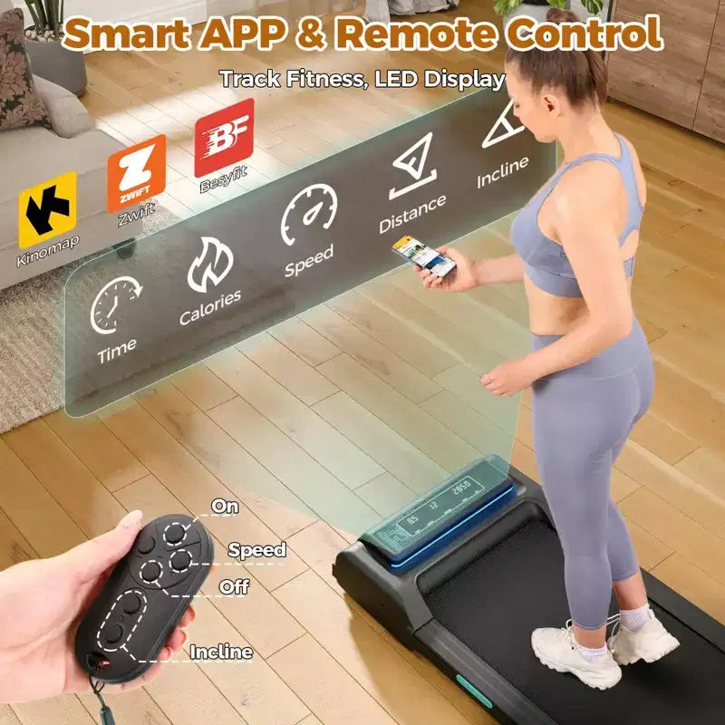 Tapis de course NAYSAYE avec inclinaison réglable, capacité de 204 kg, tapis de course portable compact sous le bureau pour la maison et le bureau, noir, 52*22.5*7.87