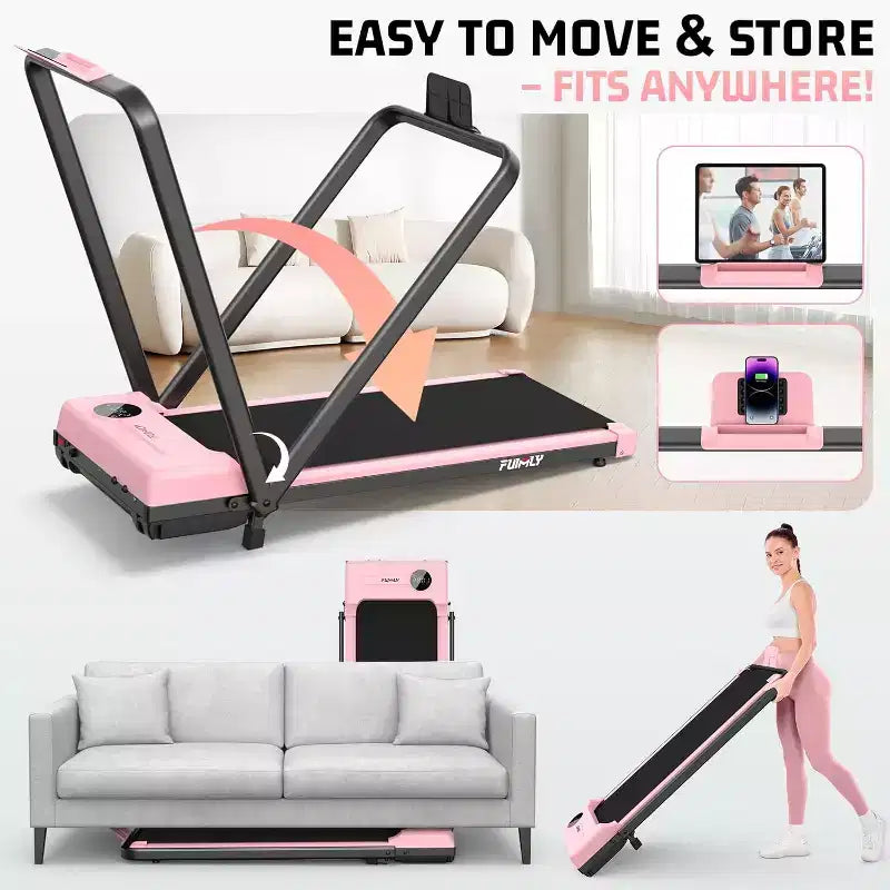 KRISRATE Tapis de marche tapis de course 3.5HP avec barre poignée & absorption des chocs, tapis de course pliant pour la maison, tapis de marche compact sous-bureau