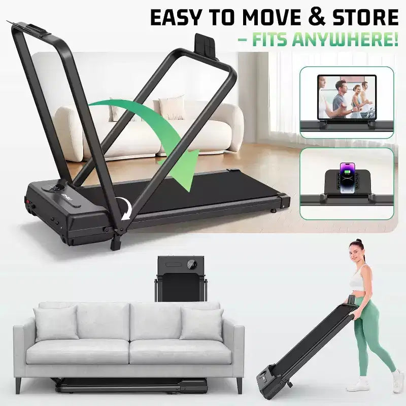 KRISRATE Tapis de marche tapis de course 3.5HP avec barre poignée & absorption des chocs, tapis de course pliant pour la maison, tapis de marche compact sous-bureau