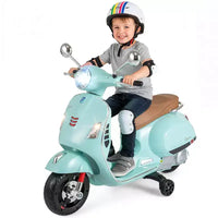 Costway Moto Électrique Enfant VESPA sous Licence 12V avec Musique Klaxon Histoire Roues Stabilisatrices Rouge/Rose/Vert/Blanc