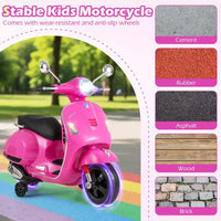 Costway Moto Électrique Enfant VESPA sous Licence 12V avec Musique Klaxon Histoire Roues Stabilisatrices Rouge/Rose/Vert/Blanc