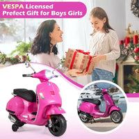 Costway Moto Électrique Enfant VESPA sous Licence 12V avec Musique Klaxon Histoire Roues Stabilisatrices Rouge/Rose/Vert/Blanc