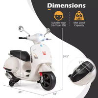 Costway Moto Électrique Enfant VESPA sous Licence 12V avec Musique Klaxon Histoire Roues Stabilisatrices Rouge/Rose/Vert/Blanc