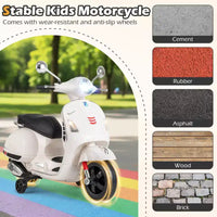 Costway Moto Électrique Enfant VESPA sous Licence 12V avec Musique Klaxon Histoire Roues Stabilisatrices Rouge/Rose/Vert/Blanc