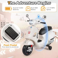 Costway Moto Électrique Enfant VESPA sous Licence 12V avec Musique Klaxon Histoire Roues Stabilisatrices Rouge/Rose/Vert/Blanc