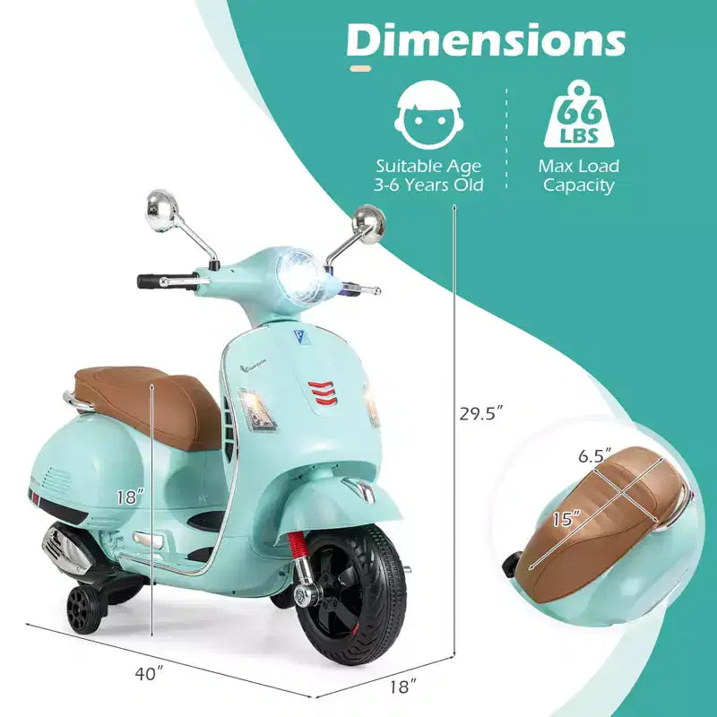 Costway Moto Électrique Enfant VESPA sous Licence 12V avec Musique Klaxon Histoire Roues Stabilisatrices Rouge/Rose/Vert/Blanc