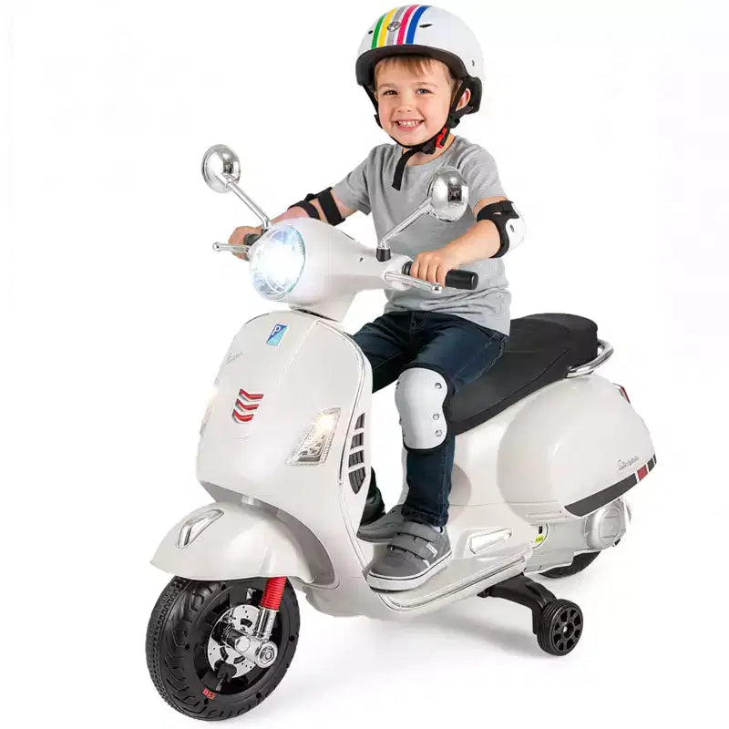 Costway Moto Électrique Enfant VESPA sous Licence 12V avec Musique Klaxon Histoire Roues Stabilisatrices Rouge/Rose/Vert/Blanc