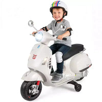Costway Moto Électrique Enfant VESPA sous Licence 12V avec Musique Klaxon Histoire Roues Stabilisatrices Rouge/Rose/Vert/Blanc