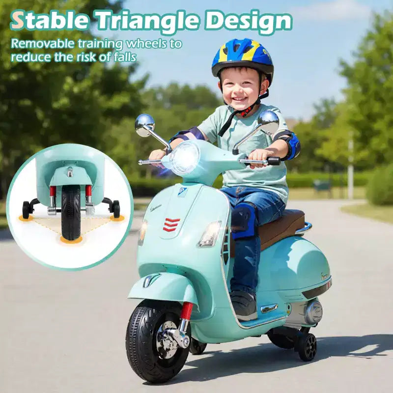 Costway Moto Électrique Enfant VESPA sous Licence 12V avec Musique Klaxon Histoire Roues Stabilisatrices Rouge/Rose/Vert/Blanc