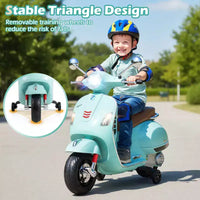 Costway Moto Électrique Enfant VESPA sous Licence 12V avec Musique Klaxon Histoire Roues Stabilisatrices Rouge/Rose/Vert/Blanc