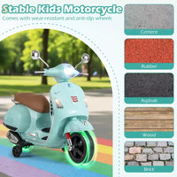 Costway Moto Électrique Enfant VESPA sous Licence 12V avec Musique Klaxon Histoire Roues Stabilisatrices Rouge/Rose/Vert/Blanc