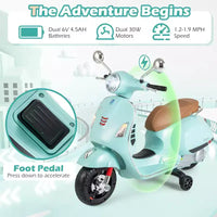 Costway Moto Électrique Enfant VESPA sous Licence 12V avec Musique Klaxon Histoire Roues Stabilisatrices Rouge/Rose/Vert/Blanc