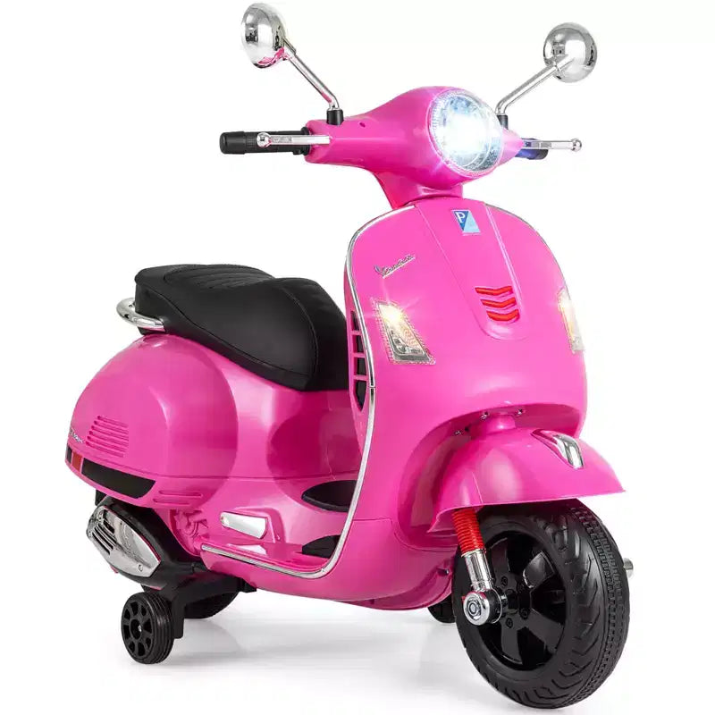 Costway Moto Électrique Enfant VESPA sous Licence 12V avec Musique Klaxon Histoire Roues Stabilisatrices Rouge/Rose/Vert/Blanc