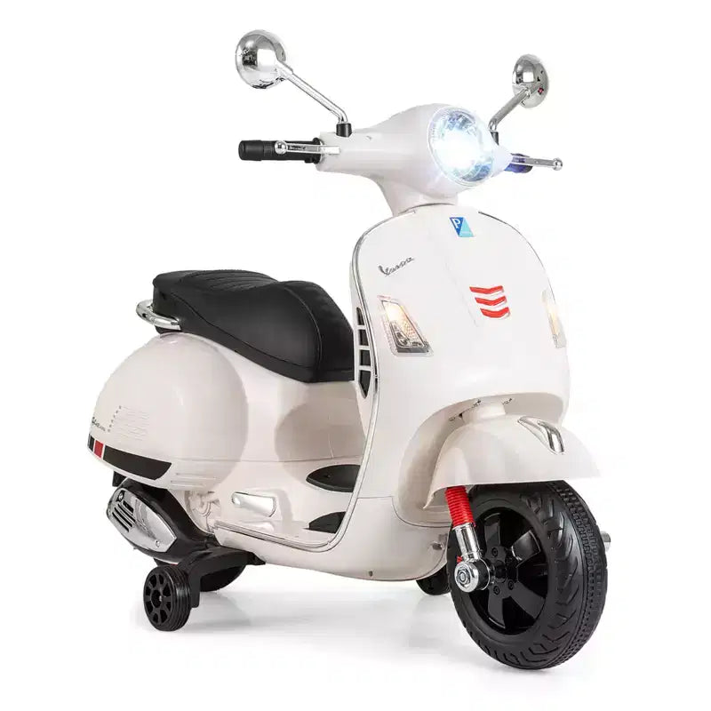 Costway Moto Électrique Enfant VESPA sous Licence 12V avec Musique Klaxon Histoire Roues Stabilisatrices Rouge/Rose/Vert/Blanc