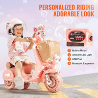 Moto électrique pour enfants 6V, 3 roues, avec lumières LED, musique et Bluetooth pour les 3-4 ans