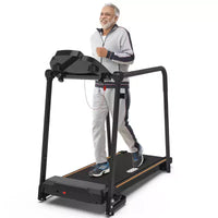 Tapis de marche Redliro pour seniors avec de longues barres d'appui, tapis de course pliable inclinable, tapis de course compact de 120 kg pour l'exercice à domicile