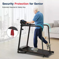 Tapis de marche Redliro pour seniors avec de longues barres d'appui, tapis de course pliable inclinable, tapis de course compact de 120 kg pour l'exercice à domicile