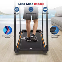 Tapis de marche Redliro pour seniors avec de longues barres d'appui, tapis de course pliable inclinable, tapis de course compact de 120 kg pour l'exercice à domicile