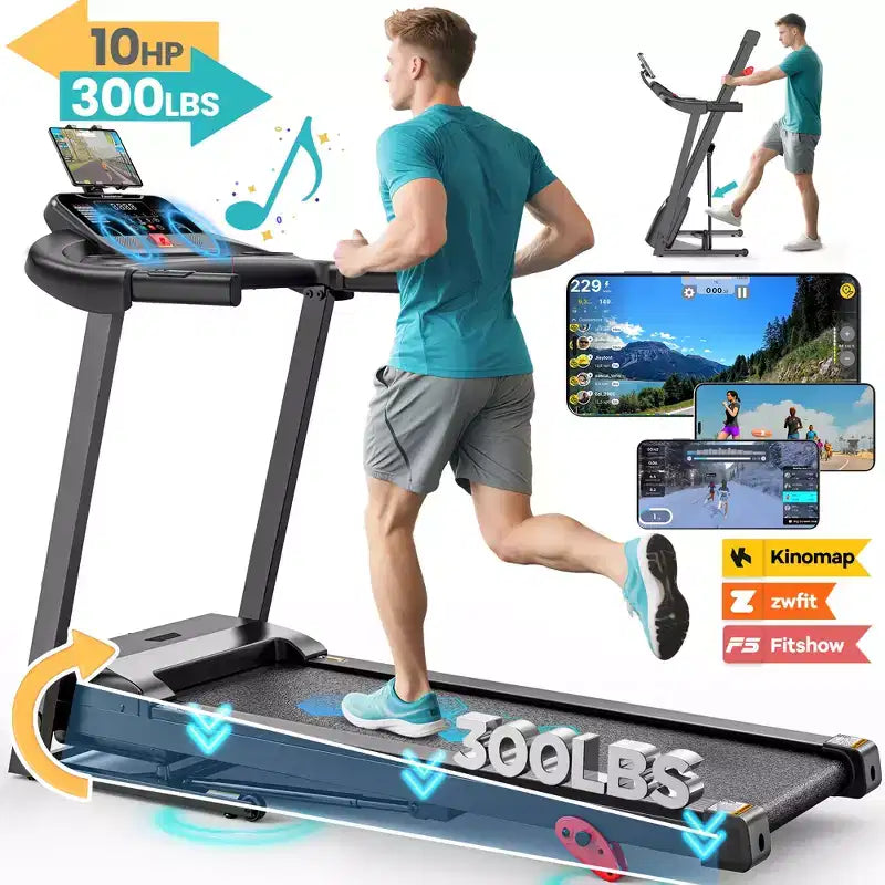 Tapis de course pliable de 2,75 CV avec capacité de 136 kg, 3 niveaux d'inclinaison, 71 programmes, connexion via application intelligente, tapis de course portable de 12 km/h pour le jogging et la marche à domicile