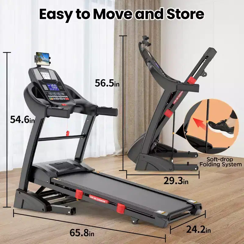 Tapis roulant pliable 5HP pour la maison avec inclinaison automatique 20%, capacité 400lb, 12MPH tapis portable de course et marche, 71 programmes, entraînement personnalisé avec APP